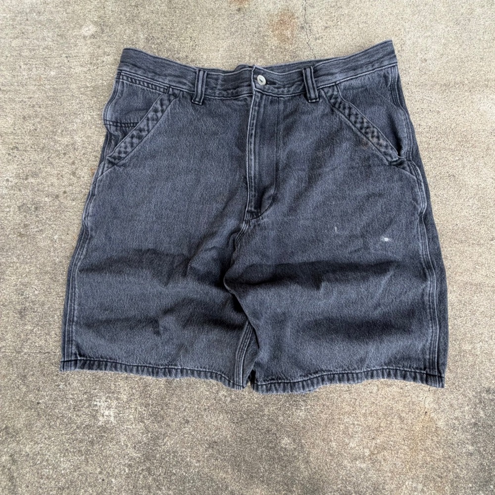 Uniqlo Mens Denim Utility Shorts Washed Black Carpenter Drawstring 321-471165 L - Picture 2 of 12